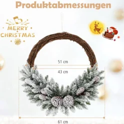 Künstlicher Weihnachtskranz mit Beleuchtung schneebedeckter Weihnachtskranz mit 35 LED-Lichtern