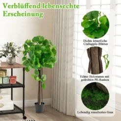 Künstlicher Zierapfelbaum im Topf mit Echtem Holzstamm & Verstellbaren Zweigen Kunstpflanze