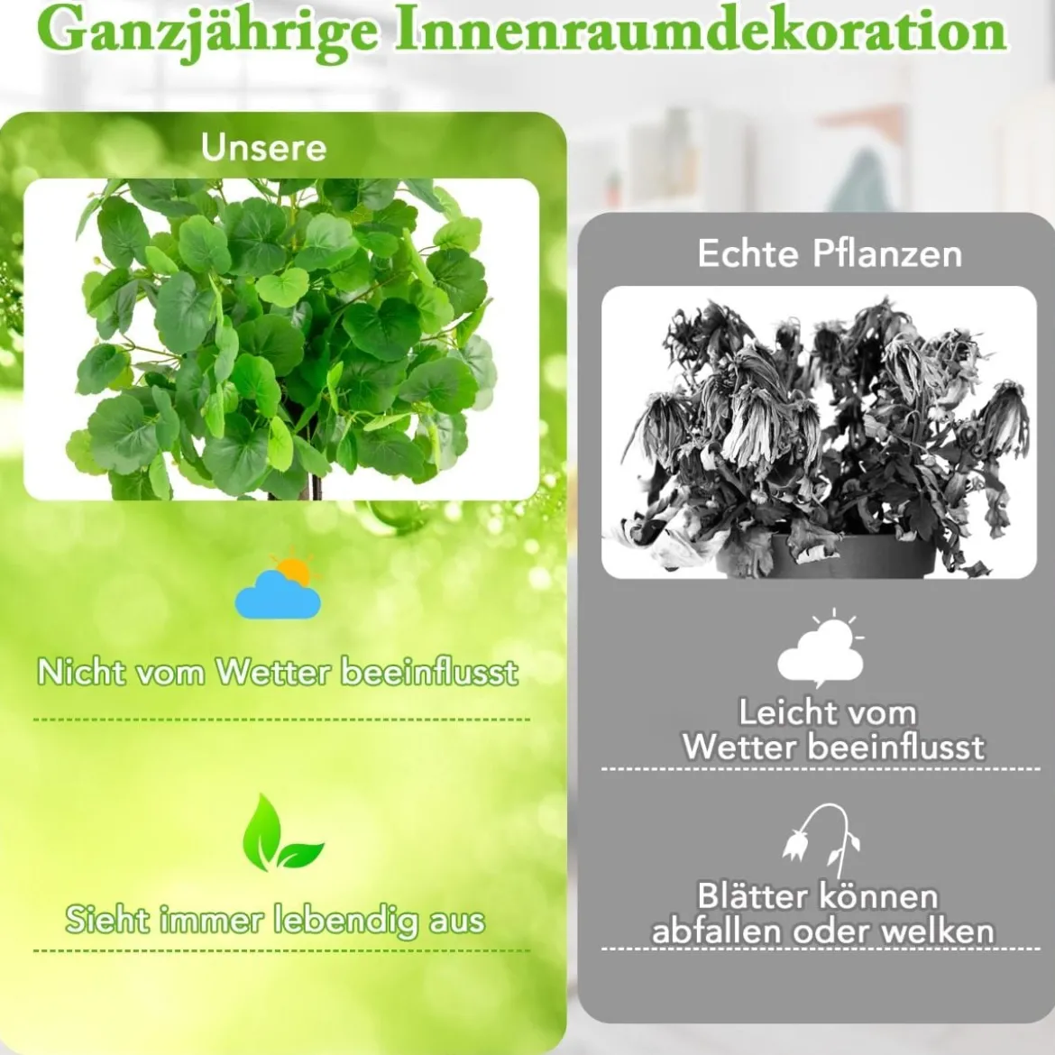 Künstlicher Zierapfelbaum im Topf mit Echtem Holzstamm & Verstellbaren Zweigen Kunstpflanze