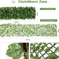 Künstliches Pflanzenwand Hecke Efeublättern Sichtschutz Dreiteiliges Set Heckenpflanze Windschutz für Garten Dekor 125 x 28 cm