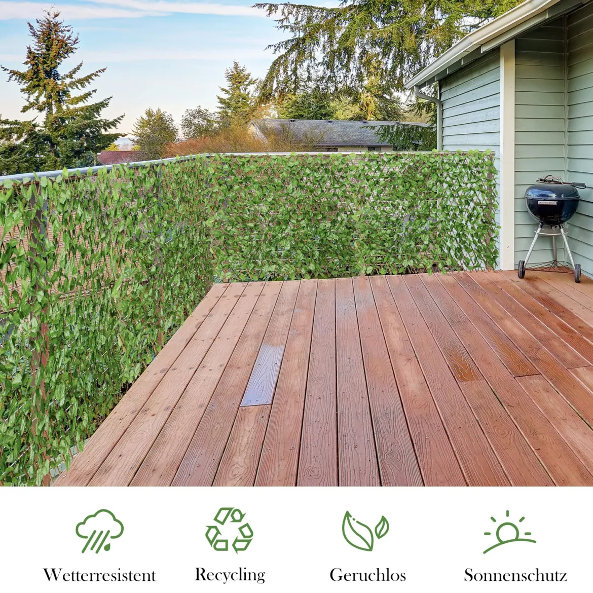 Künstliches Pflanzenwand Hecke Efeublättern Sichtschutz Dreiteiliges Set Heckenpflanze Windschutz für Garten Dekor 125 x 28 cm