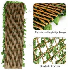 Künstliches Pflanzenwand Hecke Efeublättern Sichtschutz Dreiteiliges Set Heckenpflanze Windschutz für Garten Dekor 125 x 28 cm