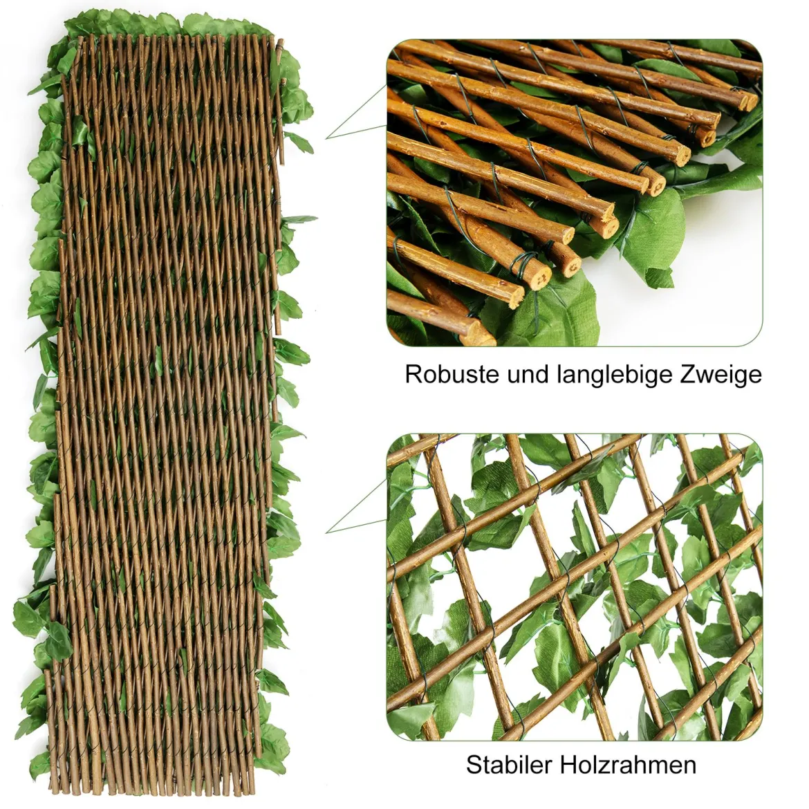 Künstliches Pflanzenwand Hecke Efeublättern Sichtschutz Dreiteiliges Set Heckenpflanze Windschutz für Garten Dekor 125 x 28 cm