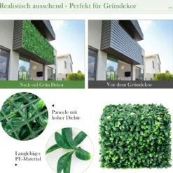 Künstliches Pflanzenwand Hecke Efeublättern Sichtschutz Heckenpflanze Windschutz Grüne Hecke 50 x 50 cm