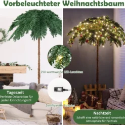 Künstliche Tropische Weihnachtspalme mit 250 Warmweißen LED-Lichtern & 813 Zweigspitzen 180 cm