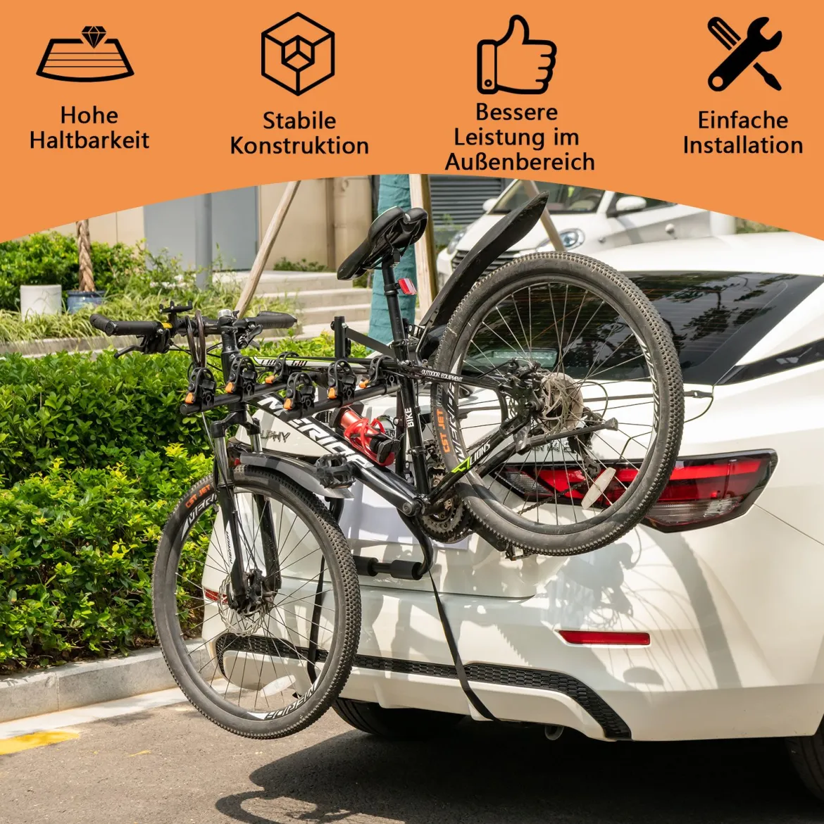 Kofferraum Fahrradträger für 3 Fahrräder mit Verstellbarer Länge & Winkel Stabiler Heckklappenträger