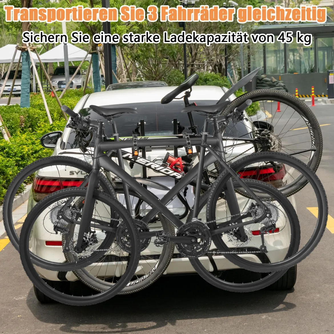 Kofferraum Fahrradträger für 3 Fahrräder mit Verstellbarer Länge & Winkel Stabiler Heckklappenträger