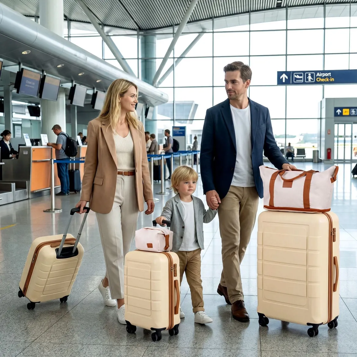 Koffer Set 5 Teilig Erweitbarer Hartschale Reisekoffer mit 1 Reisetasche & 1 Kulturbeutel Schwarz/Beige