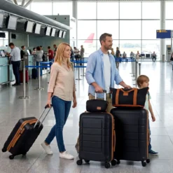 Koffer Set 5 Teilig Erweitbarer Hartschale Reisekoffer mit 1 Reisetasche & 1 Kulturbeutel Schwarz/Beige