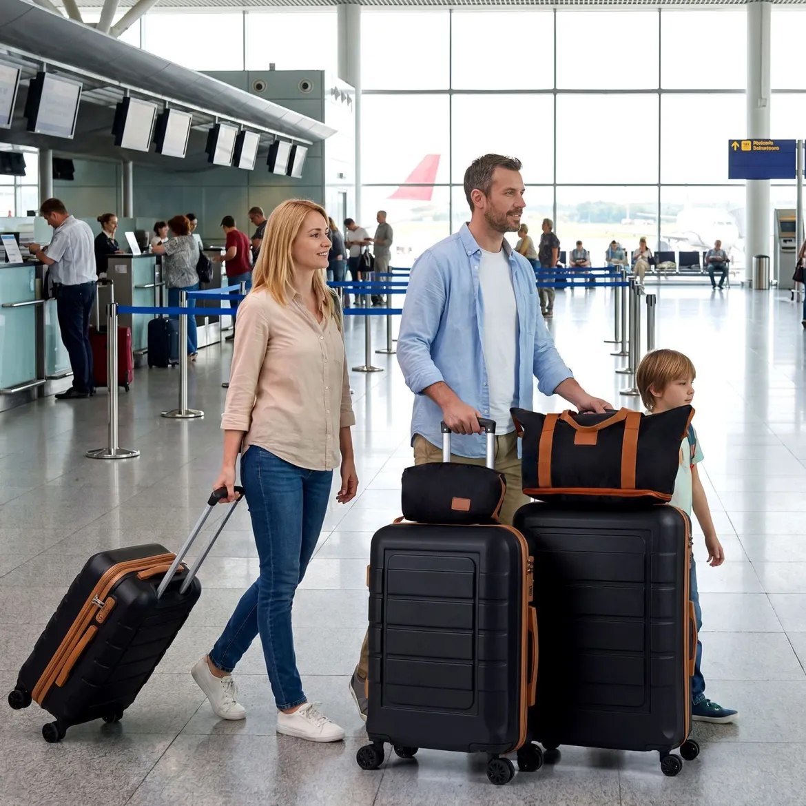 Koffer Set 5 Teilig Erweitbarer Hartschale Reisekoffer mit 1 Reisetasche & 1 Kulturbeutel Schwarz/Beige
