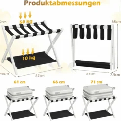 Kofferständer Klappbar Gepäckständer aus Gummibaumholz mit 2 Ablagen 67 x 46 x 52 cm Weiß