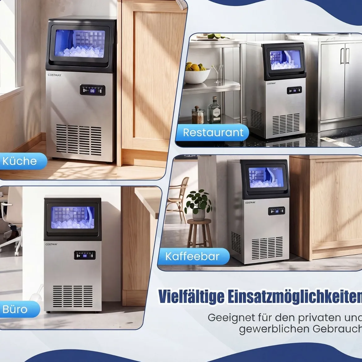 Kommerzielle Eiswürfelmaschine Eiswürfelbereiter 50 kg/24 Std. mit 11 kg Eislagerkapazität