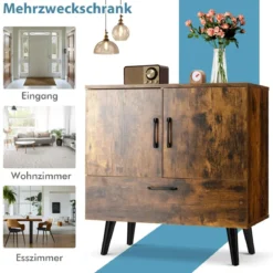 Kommode Bodenschrank mit 2 Türen & 1 Schublade Sideboard aus Holz 76 x 40 x 78 cm Braun