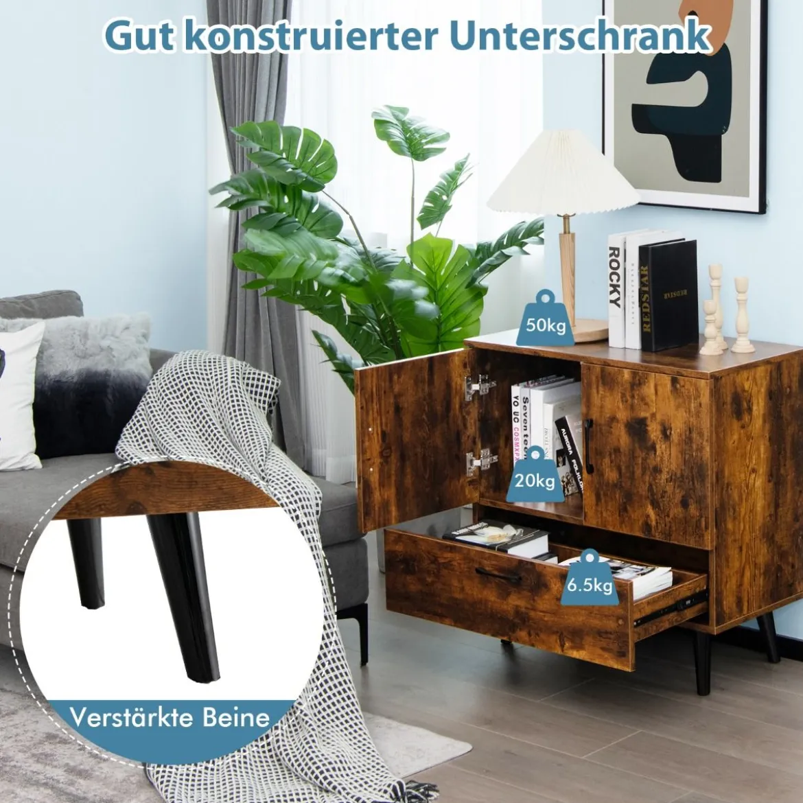 Kommode Bodenschrank mit 2 Türen & 1 Schublade Sideboard aus Holz 76 x 40 x 78 cm Braun