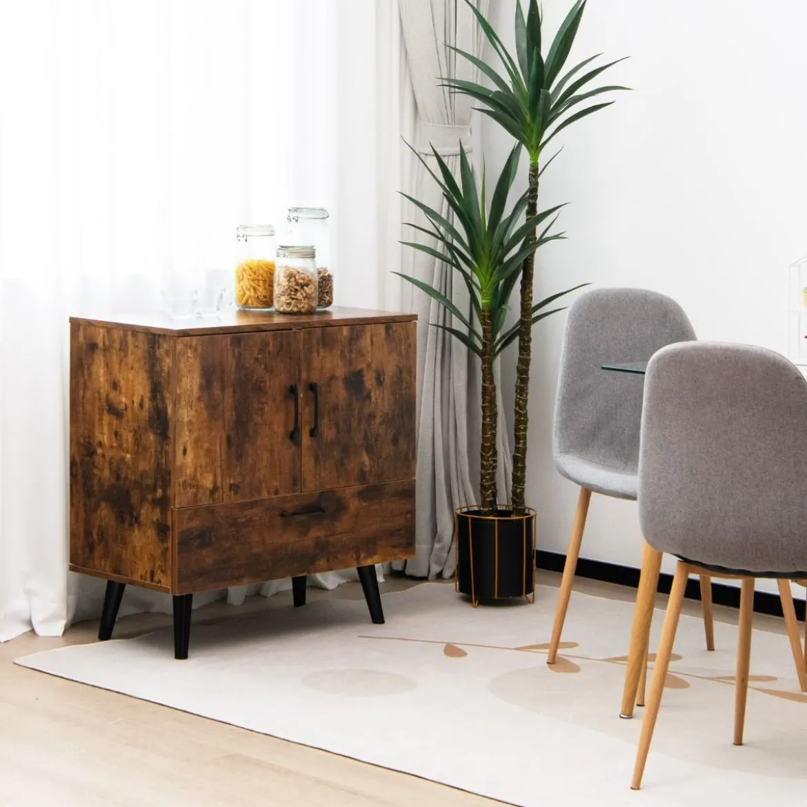 Kommode Bodenschrank mit 2 Türen & 1 Schublade Sideboard aus Holz 76 x 40 x 78 cm Braun