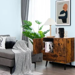 Kommode Bodenschrank mit 2 Türen & 1 Schublade Sideboard aus Holz 76 x 40 x 78 cm Braun