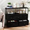 Kommode breiter Schrank mit 2 offenen Holzregalen 5 Schubladen & robustem Metallrahmen Schwarz
