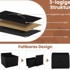 Kommode breiter Schrank mit 2 offenen Holzregalen 5 Schubladen & robustem Metallrahmen Schwarz