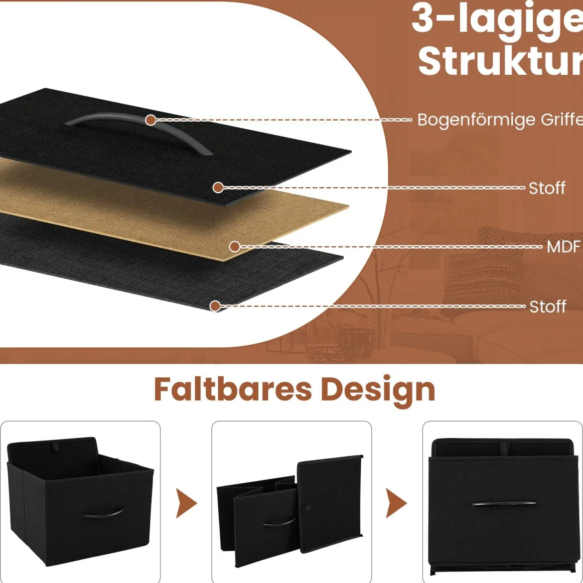 Kommode breiter Schrank mit 2 offenen Holzregalen 5 Schubladen & robustem Metallrahmen Schwarz
