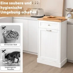 Kommode für 40 L Mülleimer Küchenschrank mit Großer Arbeitplatte 52 x 33 x 90 cm Weiß
