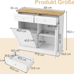 Kommode für 42L Mülleimer mit Arbeitplatte & 2 Schubladen & Verstellbarem Regal Küchenschrank