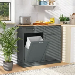 Kommode für 42L Mülleimer mit Arbeitplatte & 2 Schubladen & Verstellbarem Regal Küchenschrank