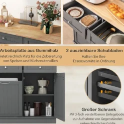 Kommode für 42L Mülleimer mit Arbeitplatte & 2 Schubladen & Verstellbarem Regal Küchenschrank