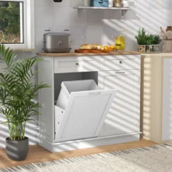Kommode für 42L Mülleimer mit Arbeitplatte & 2 Schubladen & Verstellbarem Regal Küchenschrank