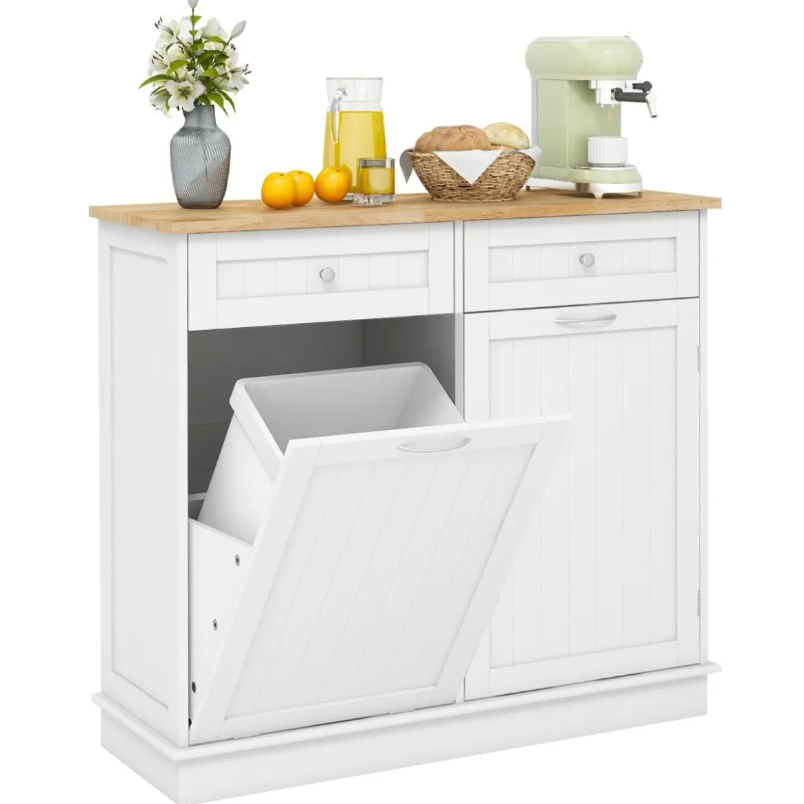 Kommode für 42L Mülleimer mit Arbeitplatte & 2 Schubladen & Verstellbarem Regal Küchenschrank