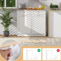 Kommode für 42L Mülleimer mit Arbeitplatte & 2 Schubladen & Verstellbarem Regal Küchenschrank