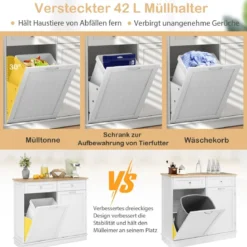 Kommode für 42L Mülleimer mit Arbeitplatte & 2 Schubladen & Verstellbarem Regal Küchenschrank