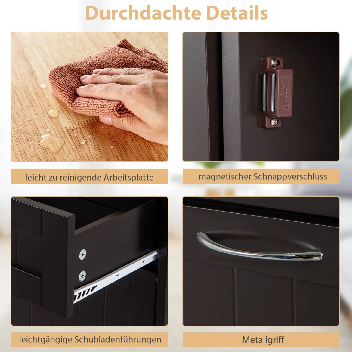 Kommode für 42L Mülleimer mit Arbeitplatte & 2 Schubladen & Verstellbarem Regal Küchenschrank