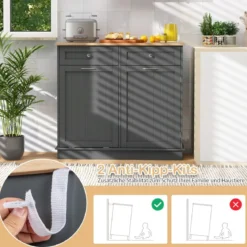 Kommode für 42L Mülleimer mit Arbeitplatte & 2 Schubladen & Verstellbarem Regal Küchenschrank