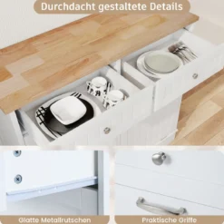 Kommode für Mülleimer mit 2 Türen & Schneidebrett & Holz-Arbeitplatte & 2 Schubladen Weiß