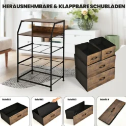 Kommode mit 4 Faltbaren Stoffschubladen & Metallrahmen Industriell Sideboard 60 x 39 x 96 cm