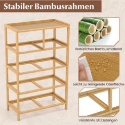 Kommode mit 5 faltbaren Stoffschubladen Bambus Aufbewahrungsschrank mit oberem Regal Natur