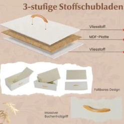 Kommode mit 5 faltbaren Stoffschubladen Bambus Aufbewahrungsschrank mit oberem Regal Natur