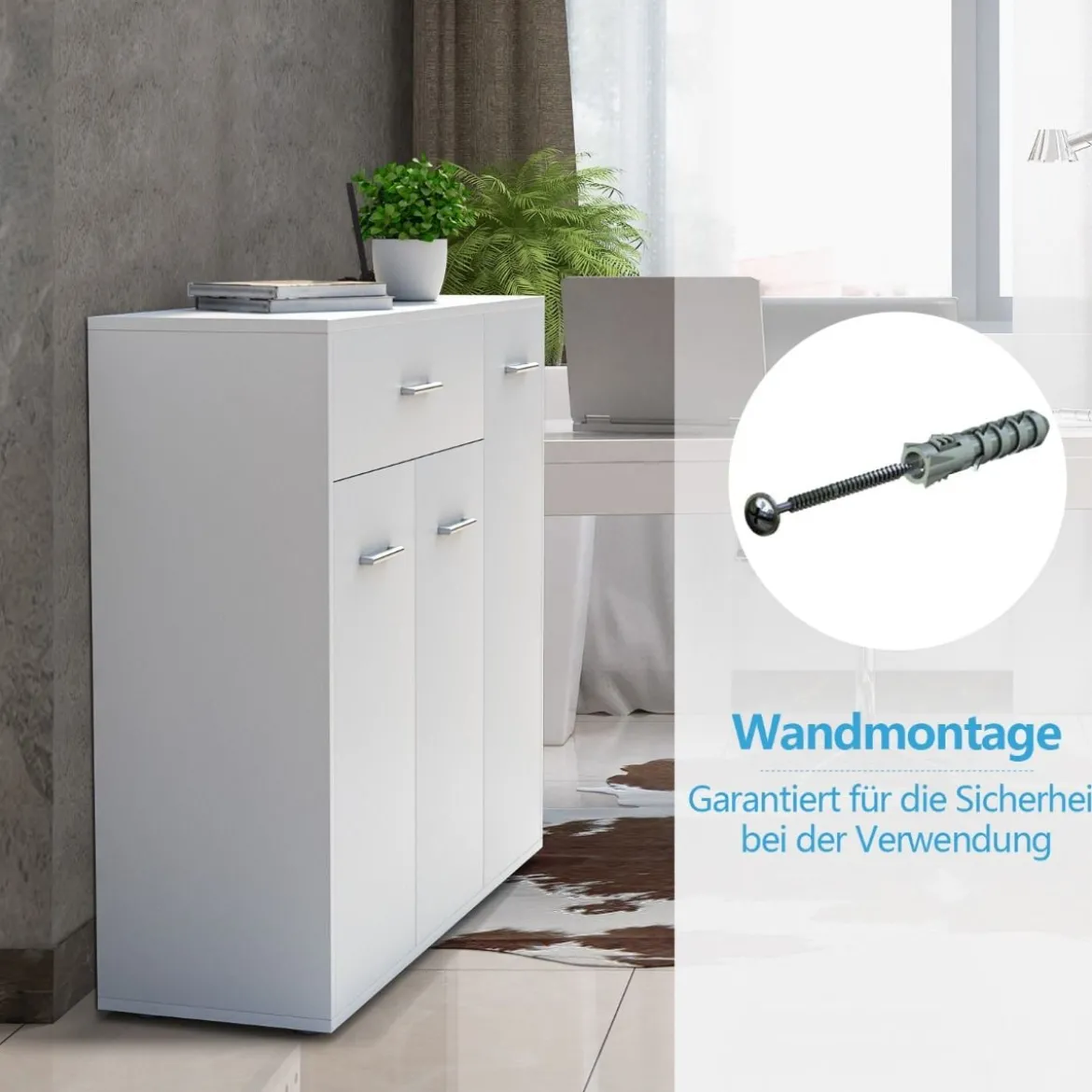 Kommode mit Schublade Holzschrank mit Verstellbaren Einlegeböden 90 x 29 x 82 cm Weiß