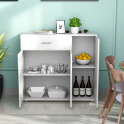 Kommode mit Schublade Holzschrank mit Verstellbaren Einlegeböden 90 x 29 x 82 cm Weiß
