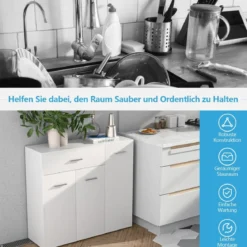 Kommode mit Schublade Holzschrank mit Verstellbaren Einlegeböden 90 x 29 x 82 cm Weiß