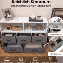 Kommode mit 5 Schubladen Aufbewahrungsschrank mit offenen Regalen 100 x 30 x 78 cm
