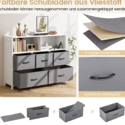 Kommode mit 5 Schubladen Aufbewahrungsschrank mit offenen Regalen 100 x 30 x 78 cm