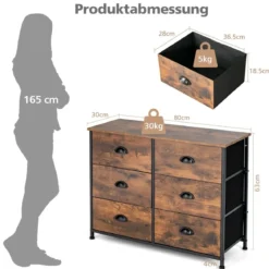 Kommode mit 6 Schubladen Faltbaren Stoffschubladen & Rostfreiem Eisenrahmen & Holzplatten