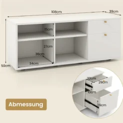 Kommode mit 2 Schubladen & 4 Fächern & Verstellbaren Füßen Sideboard TV-Schrank Weiß