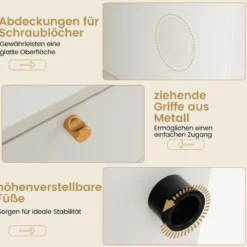 Kommode mit 2 Schubladen & 4 Fächern & Verstellbaren Füßen Sideboard TV-Schrank Weiß