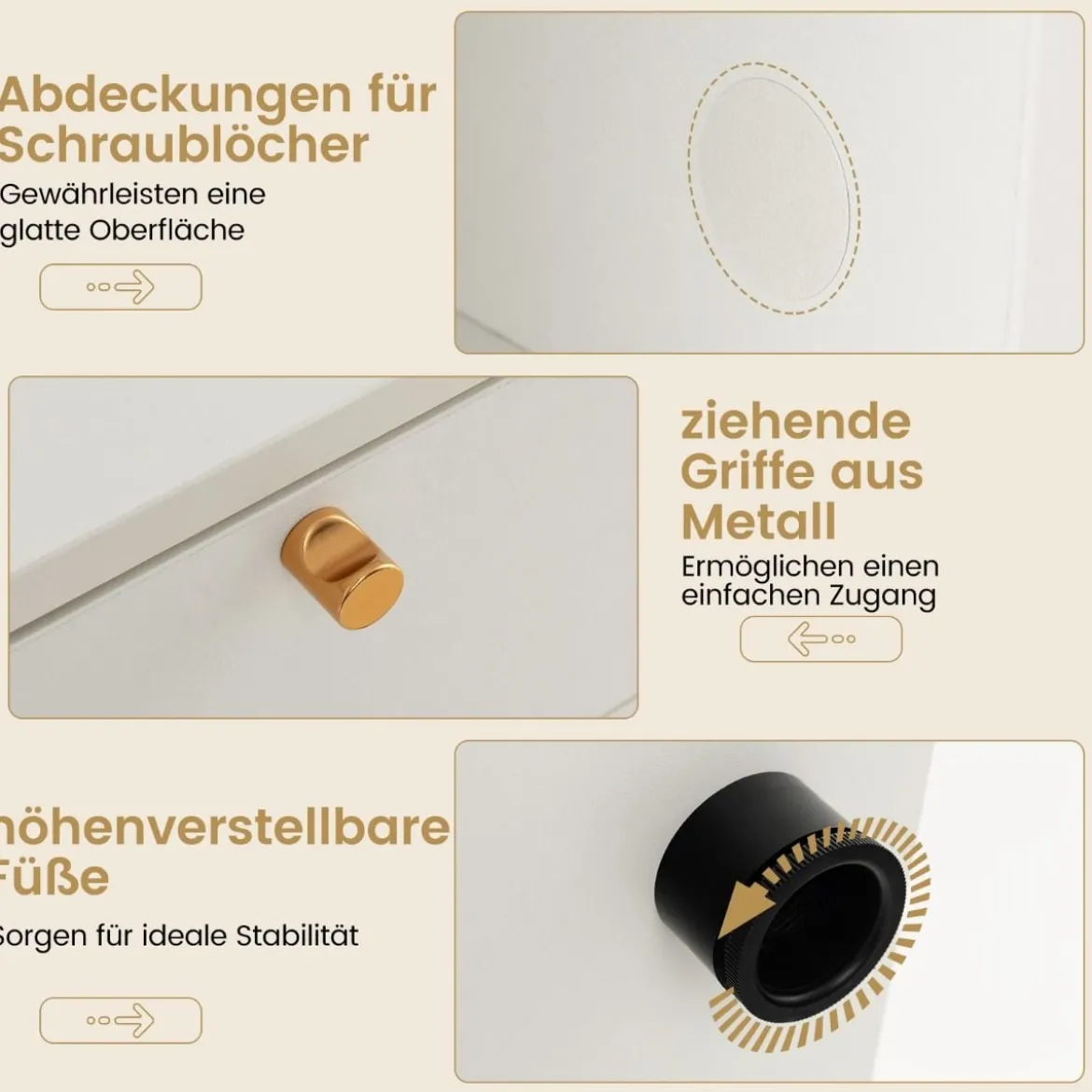 Kommode mit 2 Schubladen & 4 Fächern & Verstellbaren Füßen Sideboard TV-Schrank Weiß