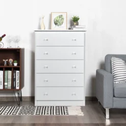 Kommode mit 5 Schubladen Holz Sideboard Modern Schubladenschrank 80 x 40 x 115 cm Weiß