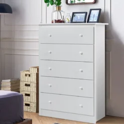 Kommode mit 5 Schubladen Holz Sideboard Modern Schubladenschrank 80 x 40 x 115 cm Weiß