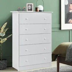 Kommode mit 5 Schubladen Holz Sideboard Modern Schubladenschrank 80 x 40 x 115 cm Weiß