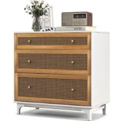 Kommode mit 3 Schubladen Moderner Schubladenschrank mit Kippschutz 80 x 40 x 78 cm Weiß und Braun